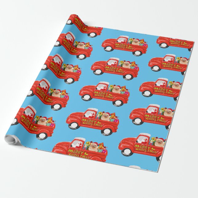 Papier Cadeau Chien de Poméranie dans la livraison de Noël Camio (Déroulé)