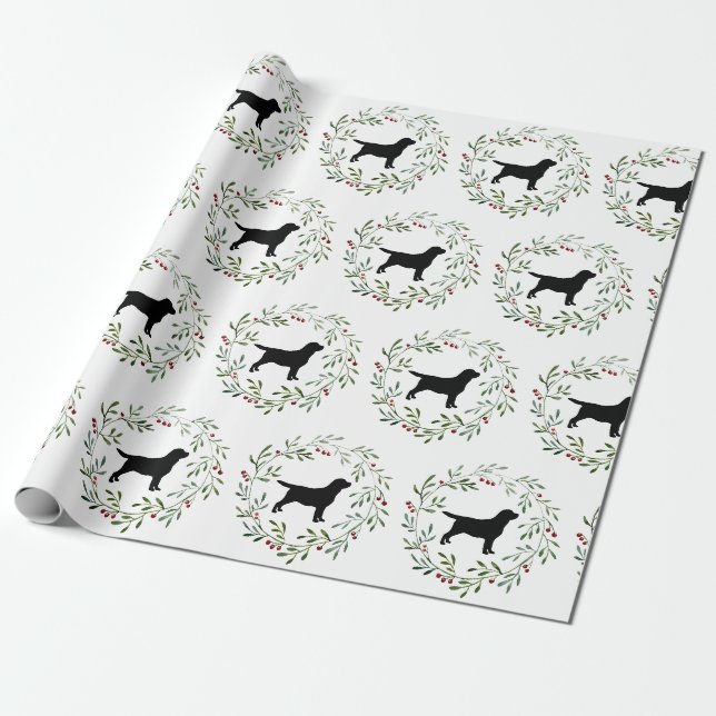 Papier Cadeau Chien de récupération de couronnes de Noël du Labr (Déroulé)