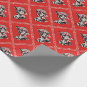 Papier Cadeau chien de Scottie des années 1950 en rouge
