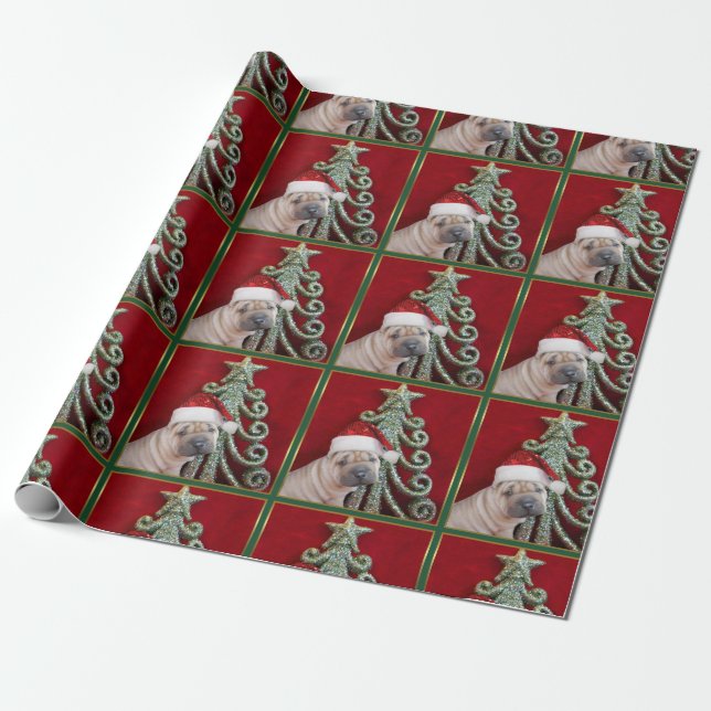 Papier Cadeau Chien de Sharpei de Noël (Déroulé)