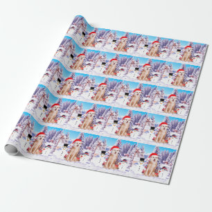 Papier Cadeau Chien de Sibérie Husky en neige avec lumière de ch