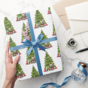 Papier Cadeau Chien de taule français de Noël avec cadeaux