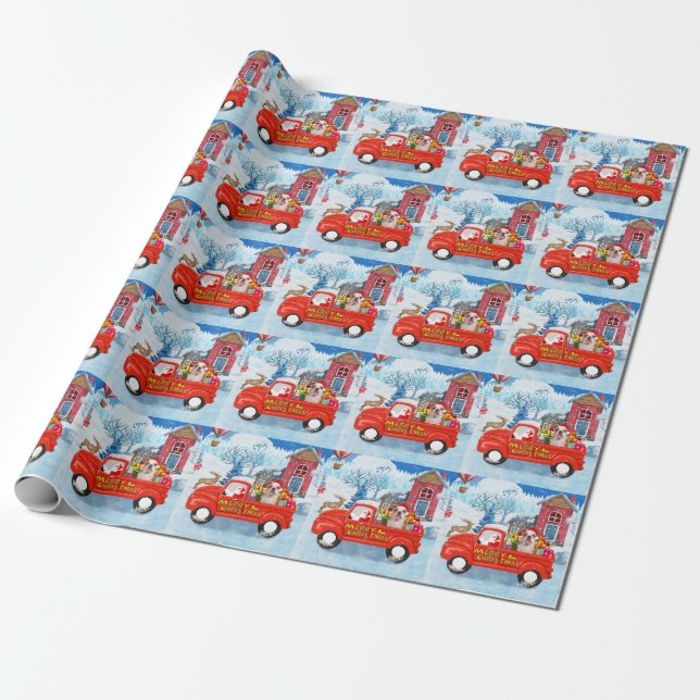 Papier Cadeau Chien de taureau anglais dans la livraison de Noël (Déroulé)