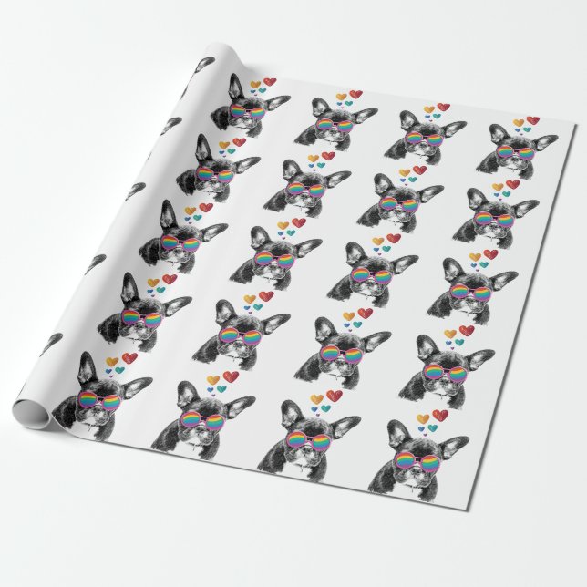 Papier Cadeau Chien de taureau avec Coeurs Saint-Valentin (Déroulé)