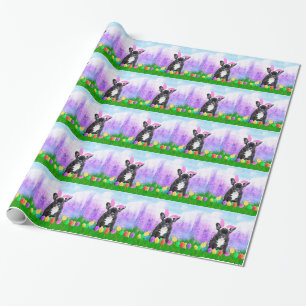 Papier Cadeau Chien de taureau français avec oeufs de Pâques Pou