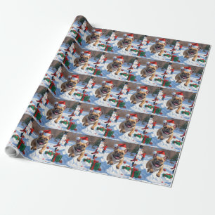 Papier Cadeau Chien de taureau français coule en neige avec Casq