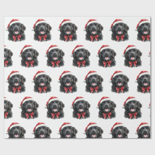Papier Cadeau Chien de Terre-Neuve avec chapeau de Père Noël