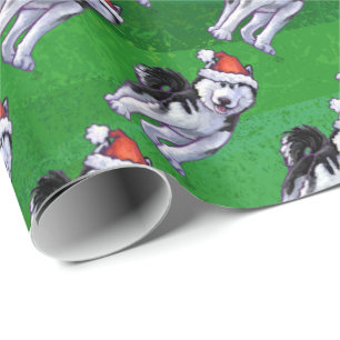 Papier Cadeau Chien de traîneau de fête dans le casquette de