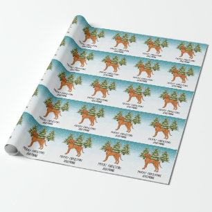 Papier Cadeau Chien de Vizsla hongrois forêt enneigée d'hiver et