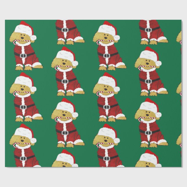 Papier Cadeau Chien d'or Père Noël Paws (Plat)