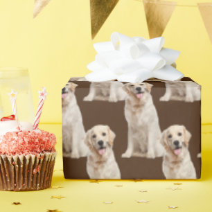 Papier Cadeau Chien d'or sur brun