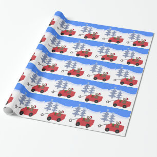 Papier Cadeau Chien en caricature en Wagon rouge