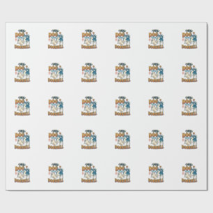 Papier Cadeau Chien est sonnette aboiement blanc bleu_1