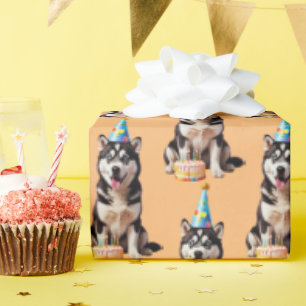 Papier Cadeau Chien Husky Birthday