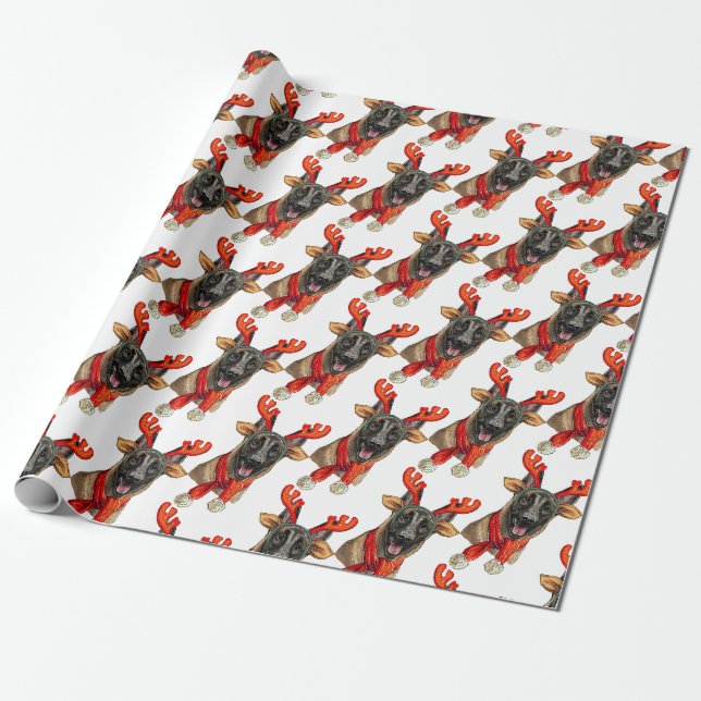 Papier Cadeau Chien malinois de Noël (Déroulé)