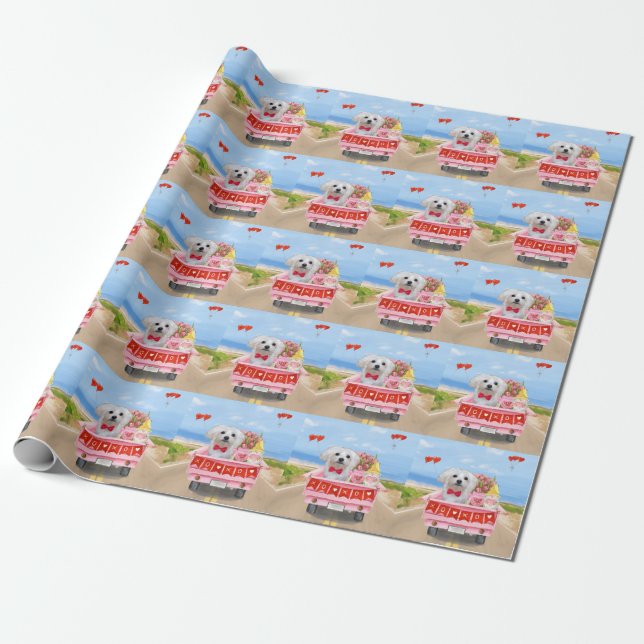 Papier Cadeau Chien maltais Saint Valentin Camion (Déroulé)