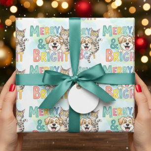 Papier Cadeau Chien mignon & Chat Merry & Bright