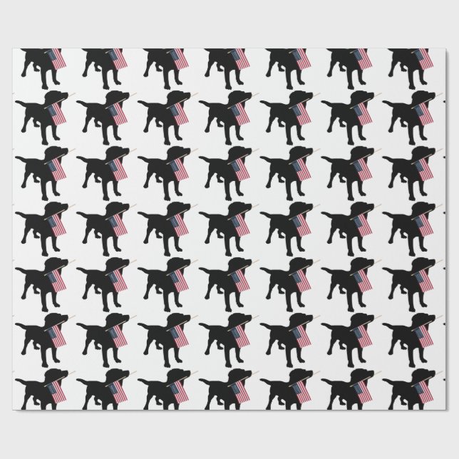 Papier Cadeau Chien noir de laboratoire tenant le drapeau des (Plat)