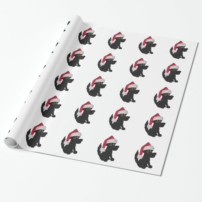 Papier Cadeau Chien noir de Noël (Déroulé)