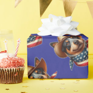 Papier Cadeau Chien portant un drapeau Casquette et américain Ba