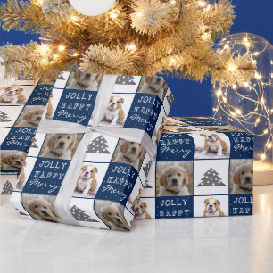 Papier Cadeau Chien Puppy Pet 2 Photos Joyeux Jolly Arbre de Noë