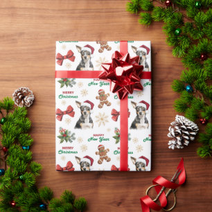 Papier Cadeau Chien Rat Terrier au chapeau de Père Noël pour Noë