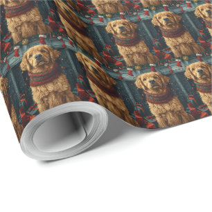 Papier Cadeau Chien Retriever Doré avec Cheminée de Cadeau de No