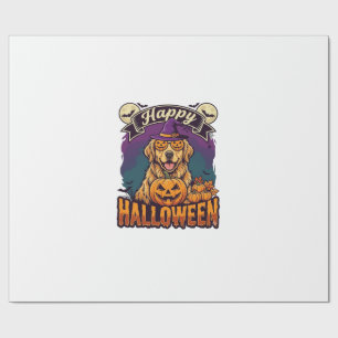 Papier Cadeau Chien Retriever doré Joyeux Halloween Chapeau de S