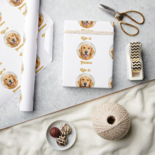 Papier Cadeau Chien Retriever doré La vie est dorée