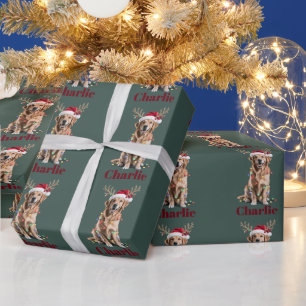 Papier Cadeau Chien Retriever Doré Noël Nom Personnalisé