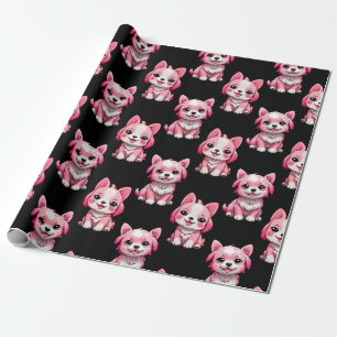Papier Cadeau Chien rose Motif design - Noir