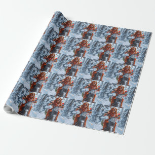 Papier Cadeau Chien Setter Rouge Irlandais à Vélo à Noël
