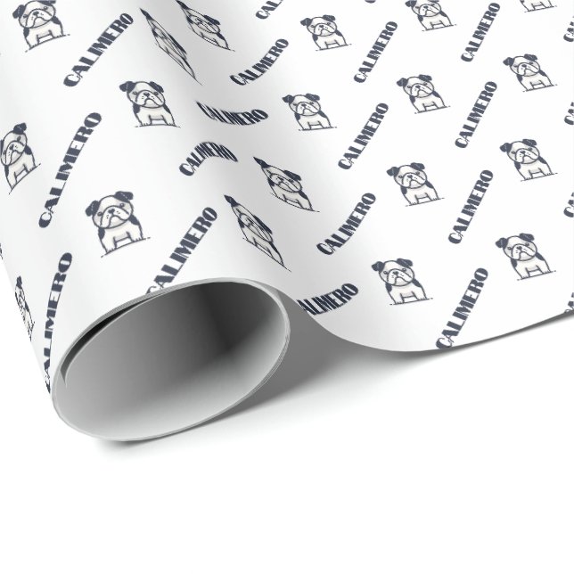 Papier Cadeau Chien-taureau français avec le nom Wrapping Papier (Coin rond)