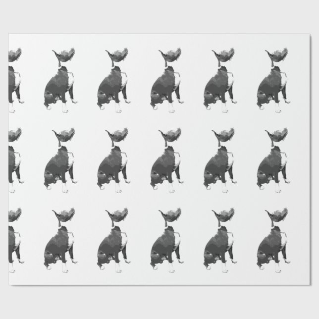 Papier Cadeau Chien Taureau noir et blanc motif tendance (Plat)