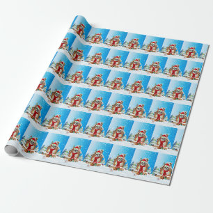 Papier Cadeau Chien-taureaux français avec cadeaux de Noël