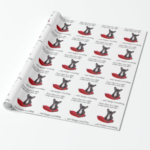 Papier Cadeau Chien-taureaux français avec coeur et belle citati