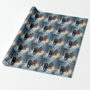 Papier Cadeau Chien Terre-Neuve Randonnée en Traîneau de Noël