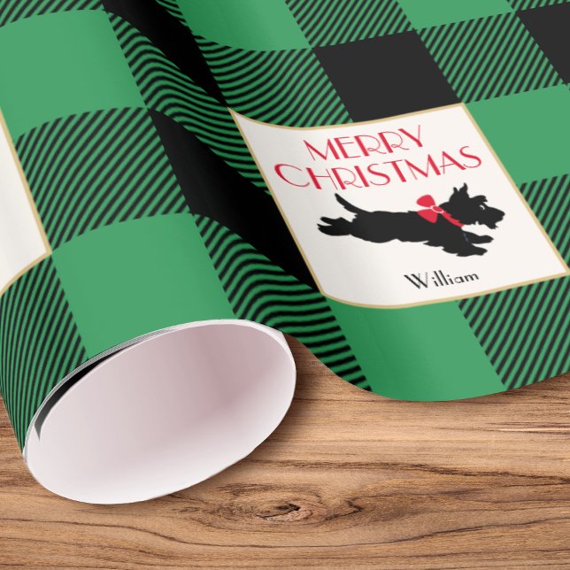 Papier Cadeau Chien traditionnel écossais de Noël Custom Green (Créateur téléchargé)