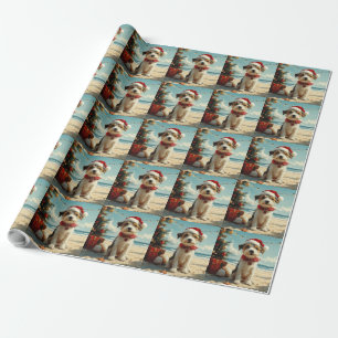 Papier Cadeau Chien Wire Fox Terrier Noël Vintage Plage