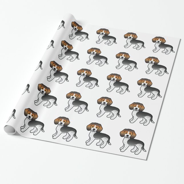 Papier Cadeau Chiens Beagles de dessin en bleu (Déroulé)