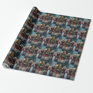 Papier Cadeau Chiens Caniches Noël Neige Fêtes 