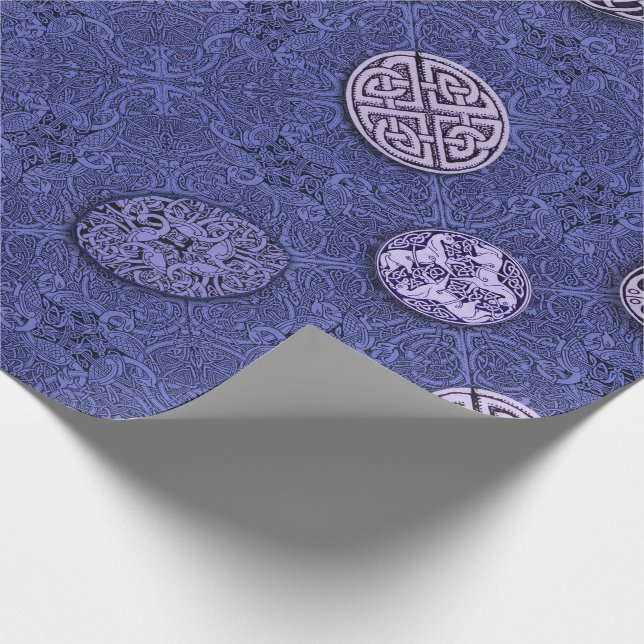 Papier Cadeau Chiens, chevaux et oiseaux celtiques dans le bleu (Coin)