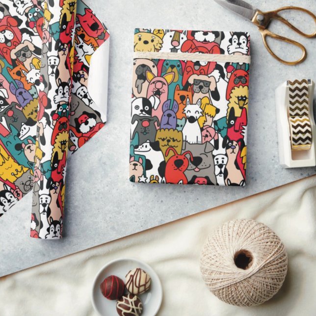 Papier Cadeau Chiens Colorés Drôles (Créateur téléchargé)