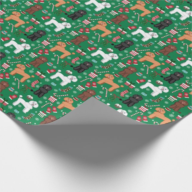Papier Cadeau Chiens de caniche couleurs mixtes de Noël (Coin)