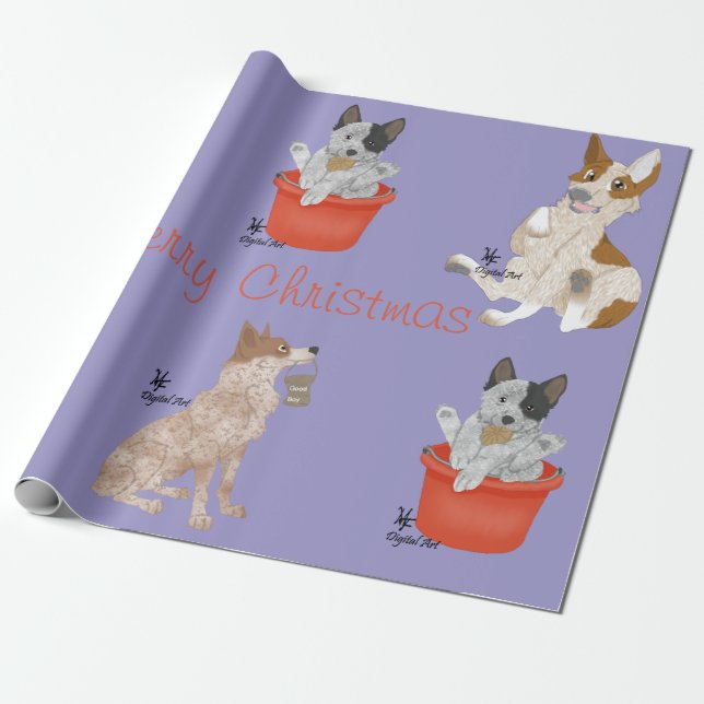 Papier Cadeau Chiens de Noël Enveloppement Papier (Déroulé)