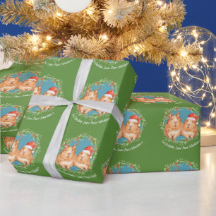 Papier Cadeau Chiens de Noël Père Noël et couronne de rennes
