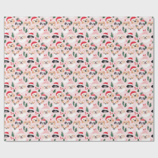 Papier Cadeau Chiens de Noël Rose