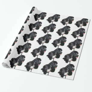 Papier Cadeau Chiens de Terre-Neuve noirs et blancs