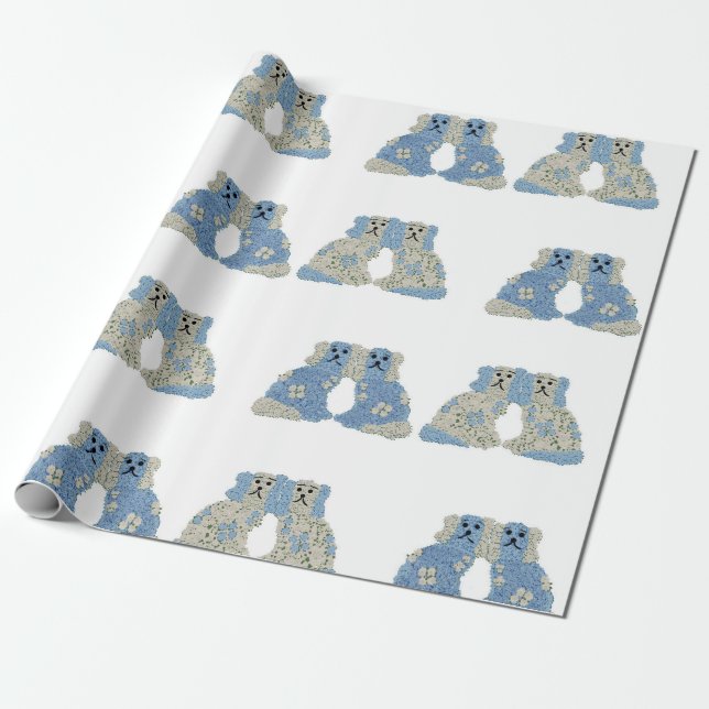 Papier Cadeau Chiens du Staffordshire Ginger Jars Magnolias (Déroulé)