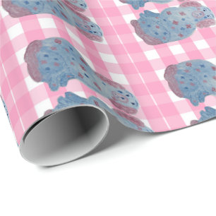 Papier Cadeau Chiens du Staffordshire rose et bleu